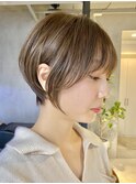 丸みショートボブ/大人かわいい/ハイライト/ボブ/20代30代40代