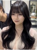 最新韓国ヘア/ロングヘア/アッシュブラック/顔まわり/谷町四丁目