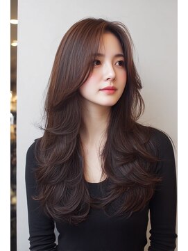 ケシキ 表参道 原宿(kesiki.) ミディアムレイヤー顔周りレイヤーココアブラウン韓国ヘア