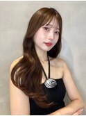 くびれヘアブラウングレージュシースルーバング