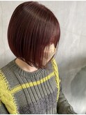 20代シースルーバングハイライトパープルカラーショートボブ