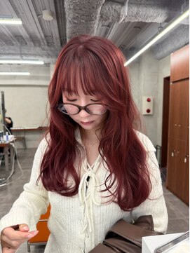 ニコ トウキョウ 渋谷(nico TOKYO) ダブルカラーチェリーレッドピンクブラウン韓国レイヤーロング