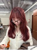 ダブルカラーチェリーレッドピンクブラウン韓国レイヤーロング