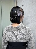 卒業式★袴着付けヘアセット ボブアレンジ 水引き 銀箔 金箔