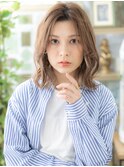外国人風インナーカラーかきあげ前髪ロブヘアc6戸頭20代30代40代