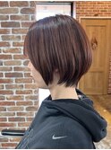 レイヤーボブハイライトカラーミルクティーベージュ