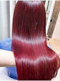 韓国風モテヘアーブリーチなしチェリーレッド赤髪×縮毛矯正