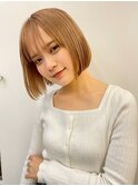 ショートボブ×夏アプリコットオレンジ×縮毛矯正[横浜駅]