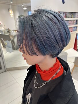ステラ ヘア デザイン サロン(STELLA hair design salon) ハンサムショート 水色+パープル デザインカラー 【杉若】