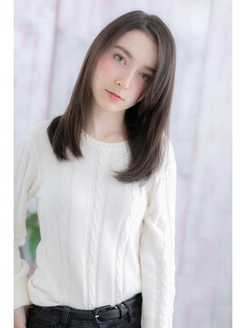 ミック ヘアアンドメイク アップ 駒込店(miq Hair&Make up) ナチュラル透明感かきあげバング黒髪ロングストレートc1