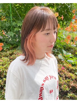 マーシアバイアルティナ 蒲田店(Marcia by artina) ロブヘア_インナーオレンジ_チョコブラウン_ボブウルフ1