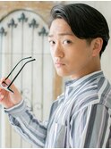 七三オールバックアッシュブラックモテセミウェットヘアE草加