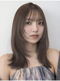 顔周りレイヤーカットグレージュカラーくびれボブベージュカラー