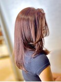 ブリーチなしオレンジヘア/イルミナカラー/顔周りロングレイヤー