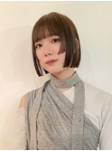 オリーブベージュオリーブブリーチなしカラー姫カットボブ