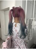 ハイトーンケアブリーチコットンピンクとアイスブルーカラー