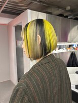 レコ 渋谷(LECO) ハイトーンプラチナベージュ×ブラック×イエローボブ