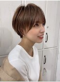 マロンベージュ Aラインボブドレスヘアかきあげロング