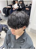 波巻きツイストスパイラルメンズウルフツーブロックメンズパーマ