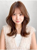 くせ毛風カール薄めバングデザインカラーワンカールうる艶髪
