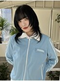 △韓国風ロングウルフカットレイヤーカットブルーブラック
