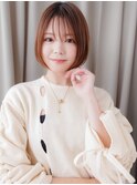 オレンジベージュ艶感ストレート前下がり丸みボブZ浦和20代30代