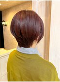 福山美容室Caaryチェリーブラウン丸みショート艶髪20代30代40代