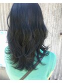 セミロング レイヤースタイル 暗髪ブルーグレー