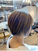 束感ショート×ベージュ×ブルー☆