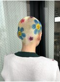 キラキラ坊主カラー お花デザインカラー