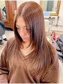 艶カラーブラウンカラー顔まわりレイヤーカット渋谷髪質改善