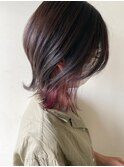 ミディアムウルフ×インナーカラーシアーピンク☆【高田馬場】
