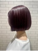 縮毛×バイオレットピンク×フラットボブ
