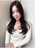 小顔前髪 センターパート くびレイヤー 黒髪
