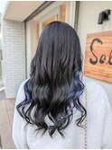 韓国風暗髪アッシュネイビーカラー/インナーカラー