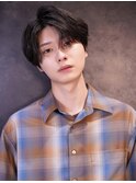 メンズミディアムセンターパート波巻きスパイラルパーマ韓国