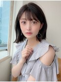 20代30代40代大人かわいい小顔ボブ ひし形シルエット グレージュ