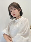 大人ガーリー チョコレート 小顔カット ボブ 薄めバング t55