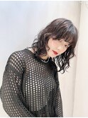 ウルフレイヤーニュアンスカールパーマミディアム ロングボブ