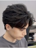 韓国へアカルマパーマワックスなしセンターパート黒髪ウルフ