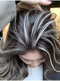xハイライト/イメチェン/ホワイトブロンド/外ハネボブ/美髪/