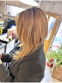 ミディアムレイヤー ハイライト カット カラー 20代30代40代50代