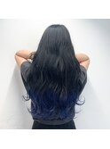 波ウェーブ　ロング　グラデーション　青
