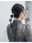 水引とリボンのポニーテールアレンジ