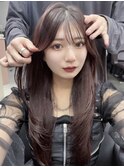レイヤーロング似合わせカットレイヤーカット韓国ヘアボルドー