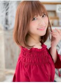 大人可愛いミルクティーピンク小顔ミディアムc6越谷10代20代30代