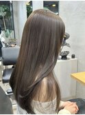 オリーブグレー暗めカラーレイヤーカット黒髪韓国ヘア髪質改善