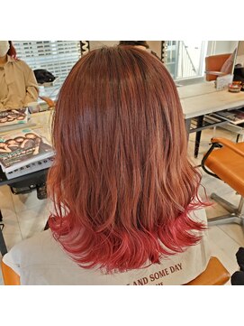 アジールヘア 池袋東口店(agir hair) 裾カラーレッドミルクティーカラー池袋　池袋東口