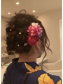 浴衣　結婚式参列　アップヘアアレンジ