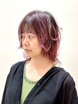 ヘアーライズ 池袋東口店(hair RISE)&nbsp;ボルドーピンク白髪ぼかしハイライトシャドールーツウルフ